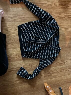 Striped Black Button-Up Cropped Cardigan- Disturbia